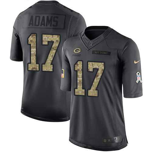 Men's Limited Davante Adams Nike Jersey Black - #17 2016 Salute to Service NFL Green Bay Packers